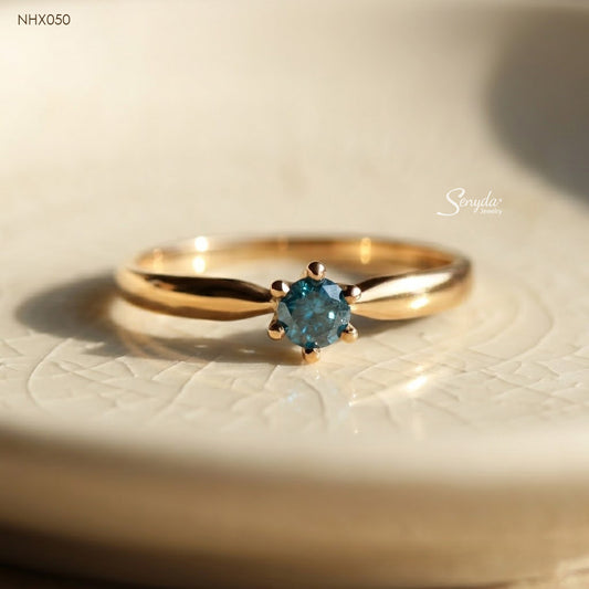 16K Solid Gold Dark Blue Diamond Ring