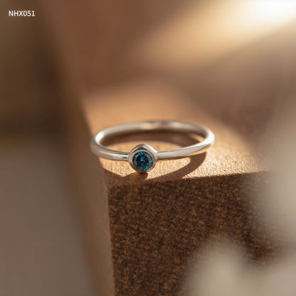 18K Solid Gold Dark Blue Diamond Bezel Ring