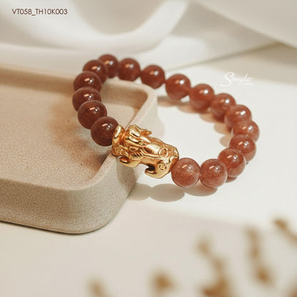 Natural Strawberry Quartz Bracelet With Large 10K Gold Pixiu Charm