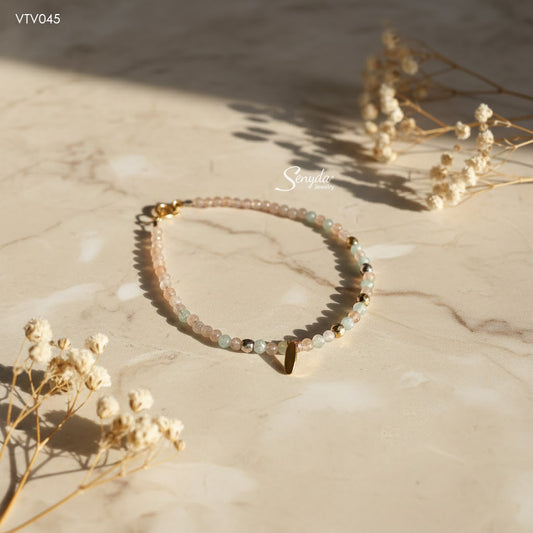 Senyda 10K Solid Gold 3mm Amazonite And Sunstone Bracelet