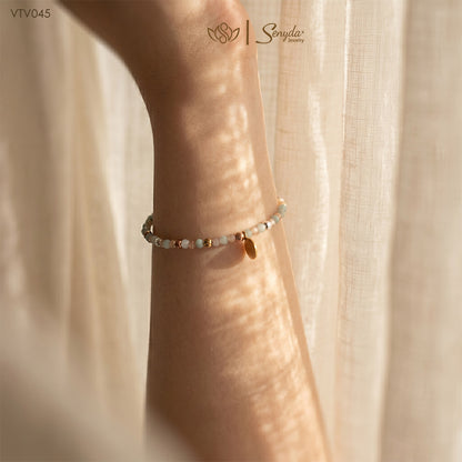 Senyda 10K Solid Gold 3mm Amazonite And Sunstone Bracelet