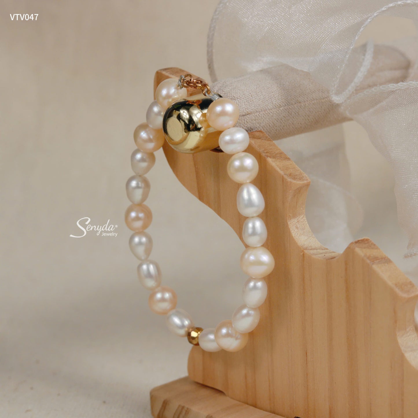 Senyda 10K Solid Gold Freshwater Pearls 8x6,5mm Bracelet