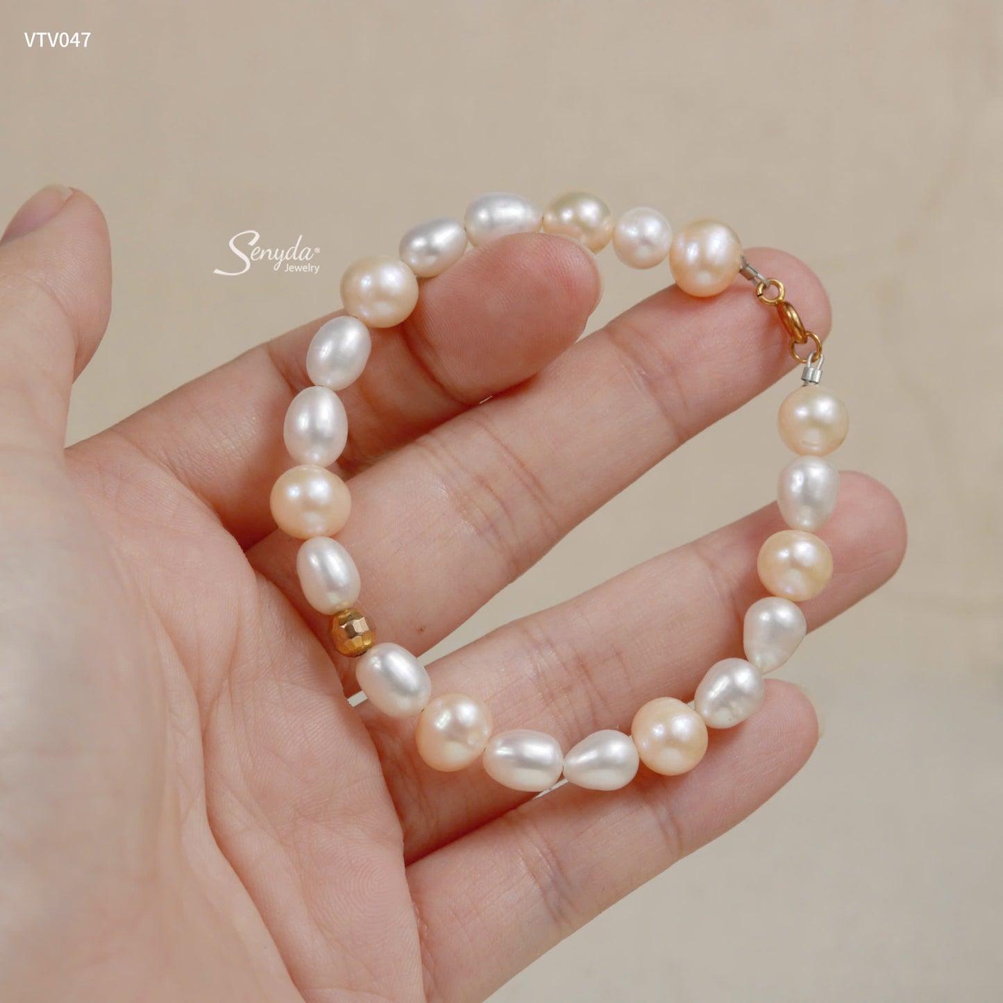 Senyda 10K Solid Gold Freshwater Pearls 8x6,5mm Bracelet