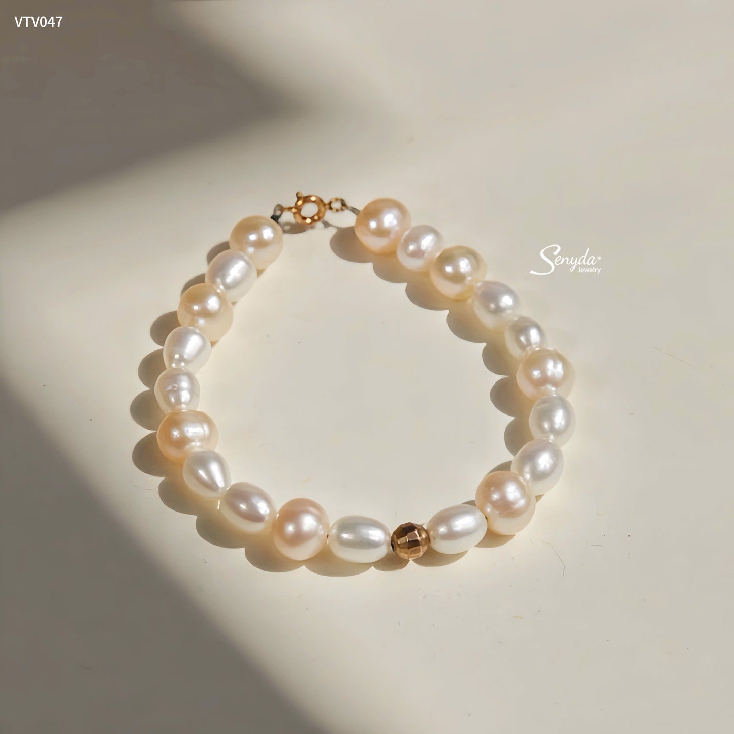 Senyda 10K Solid Gold Freshwater Pearls 8x6,5mm Bracelet