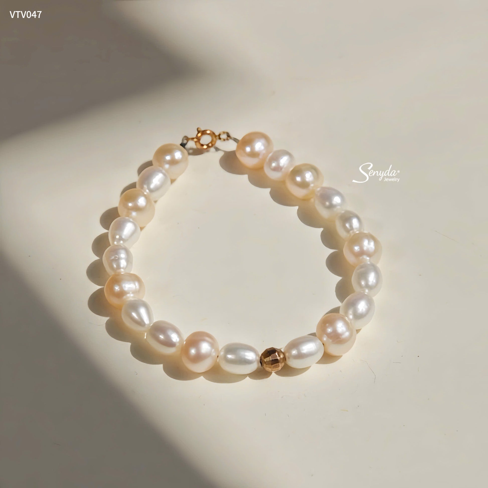 Senyda 10K Solid Gold Freshwater Pearls 8x6,5mm Bracelet