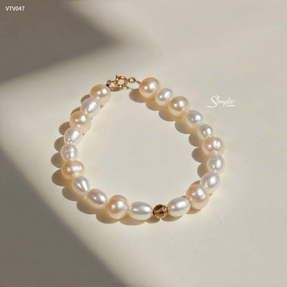 Senyda 10K Solid Gold Freshwater Pearls 8x6,5mm Bracelet
