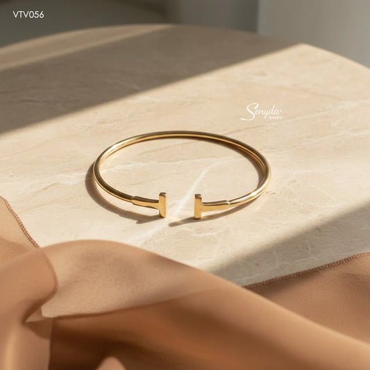 18K Solid Gold T-Bar Cuff Bangle