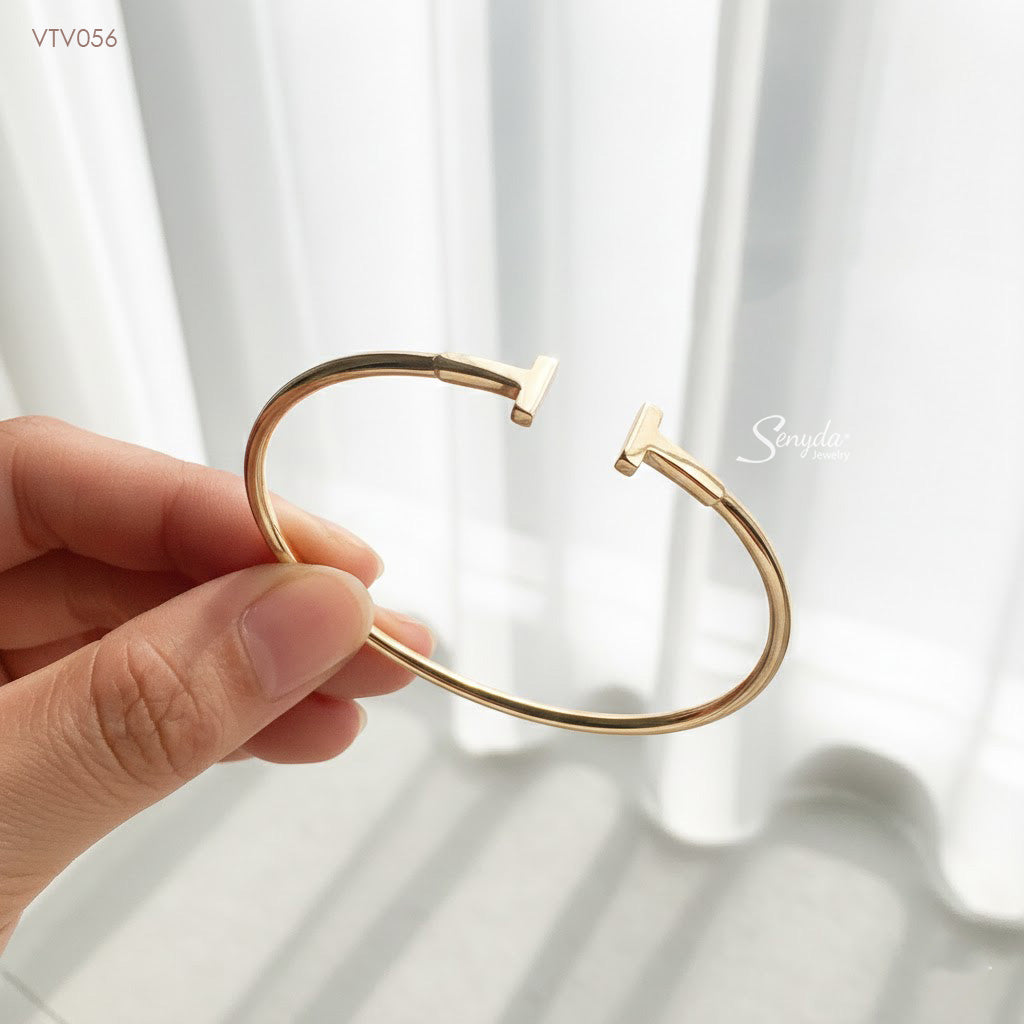 18K Solid Gold T-Bar Cuff Bangle