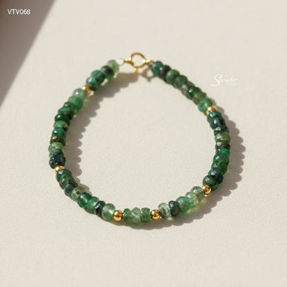 14K Solid Gold 2.5mm Faceted Emerald Beaded Bracelet