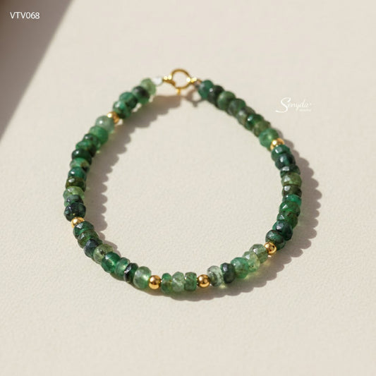 14K Solid Gold 2.5mm Faceted Emerald Beaded Bracelet