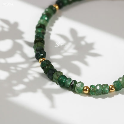 14K Solid Gold 2.5mm Faceted Emerald Beaded Bracelet