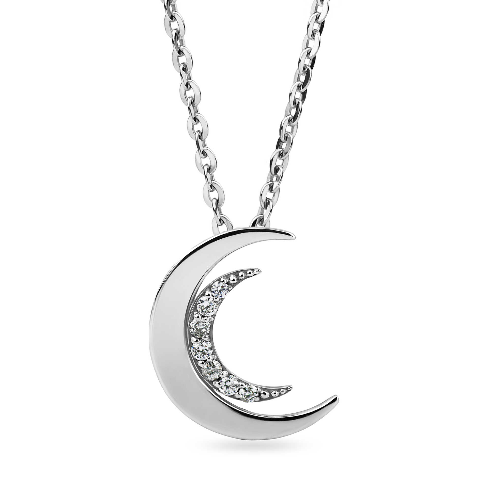 14K Solid Gold Diamond Double Moon Necklace